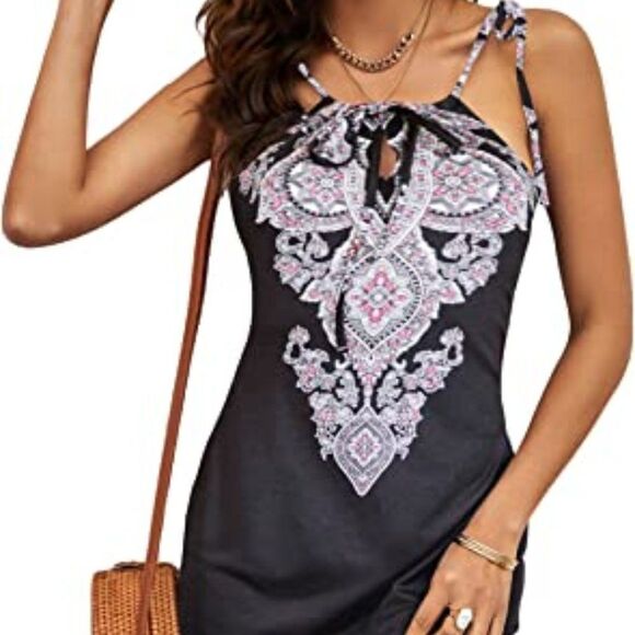 Happy Sailed Women Summer Halter Neck Dress Floral Print Bohemian Beach Dress - Picture 1 of 6